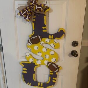 Purple and Yellow Football LSU-Inspired Door Hanger